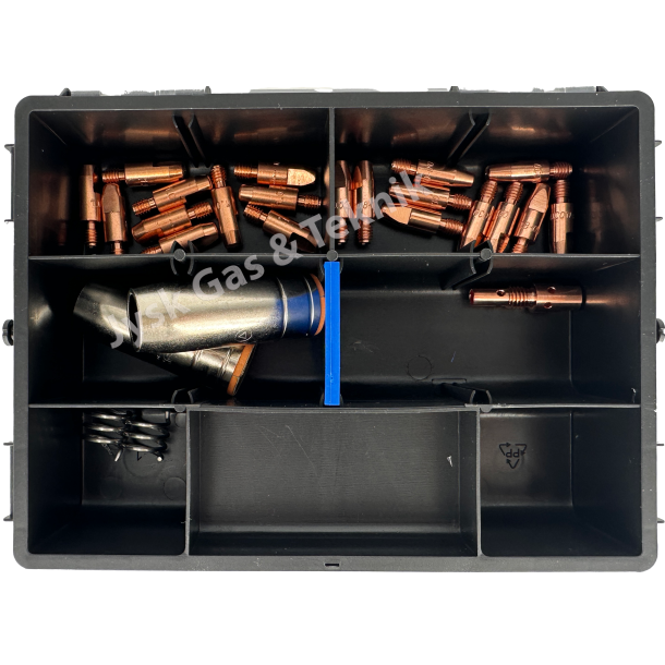 Sortimentsske med dele til MIG/MAG 250